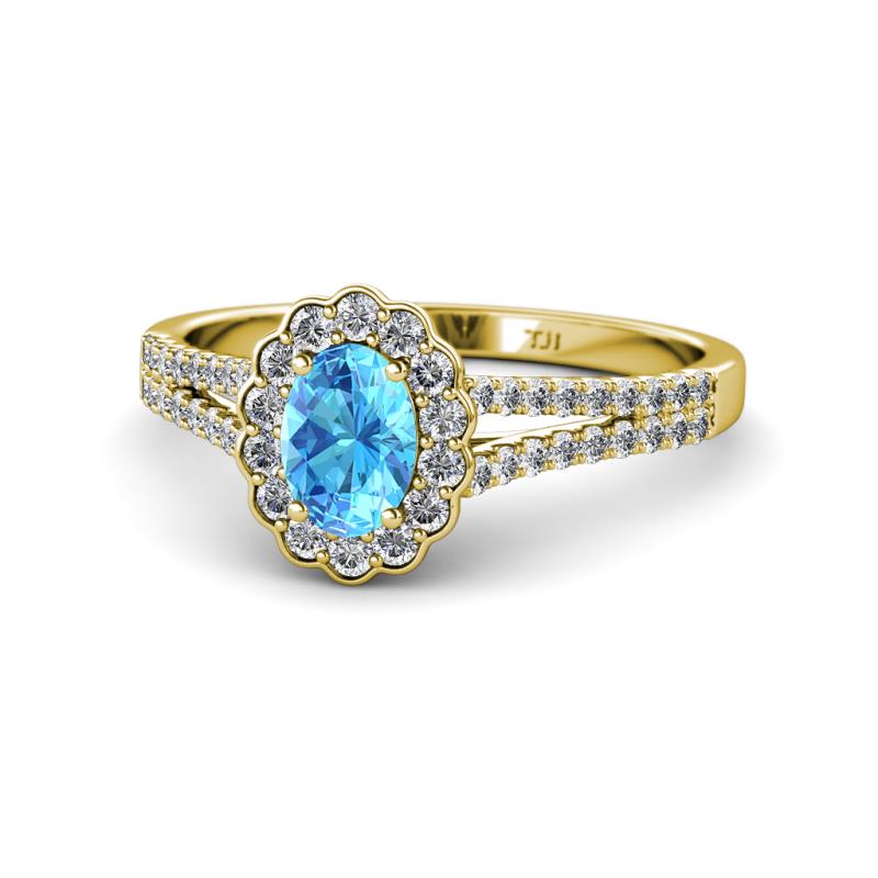 Raisa Desire Blue Topaz and Diamond Halo Engagement Ring 