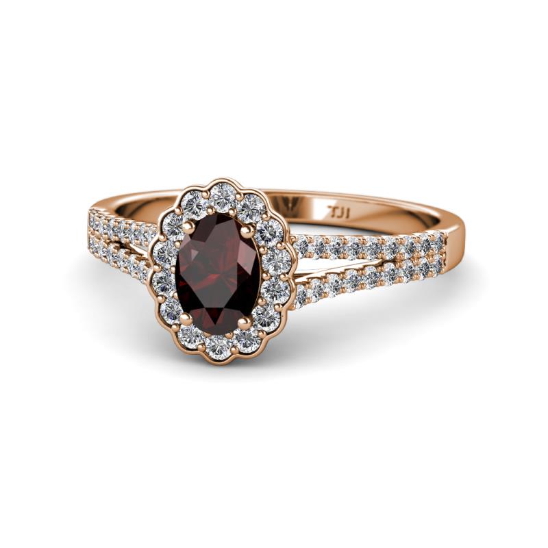Raisa Desire Red Garnet and Diamond Halo Engagement Ring 
