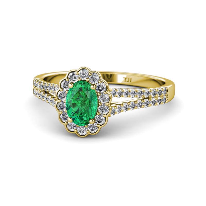 Raisa Desire Emerald and Diamond Halo Engagement Ring 