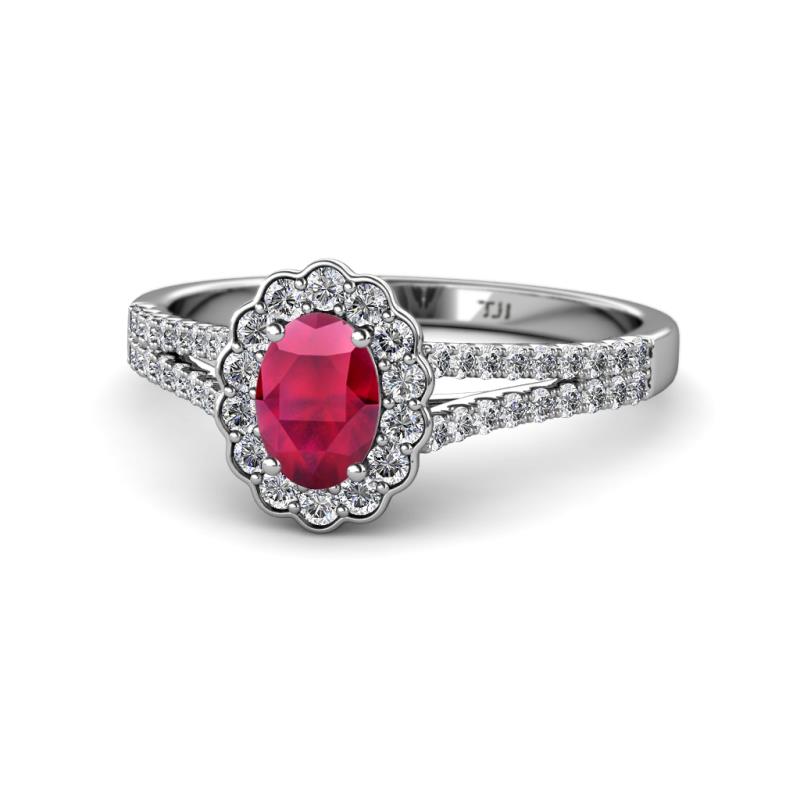Raisa Desire Ruby and Diamond Halo Engagement Ring 