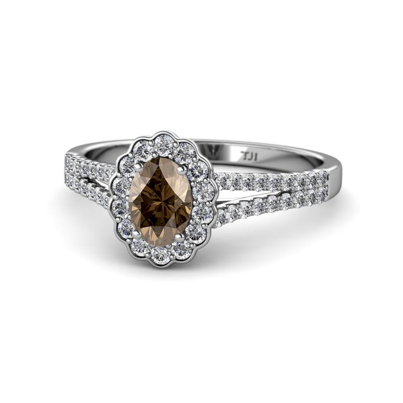 Raisa Desire Smoky Quartz and Diamond Halo Engagement Ring 