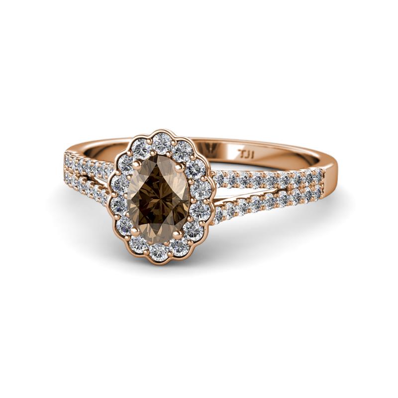 Raisa Desire Smoky Quartz and Diamond Halo Engagement Ring 