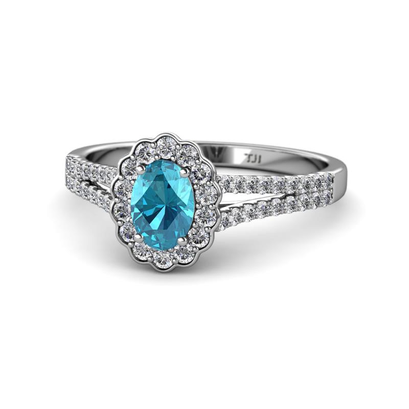 Raisa Desire London Blue Topaz and Diamond Halo Engagement Ring 