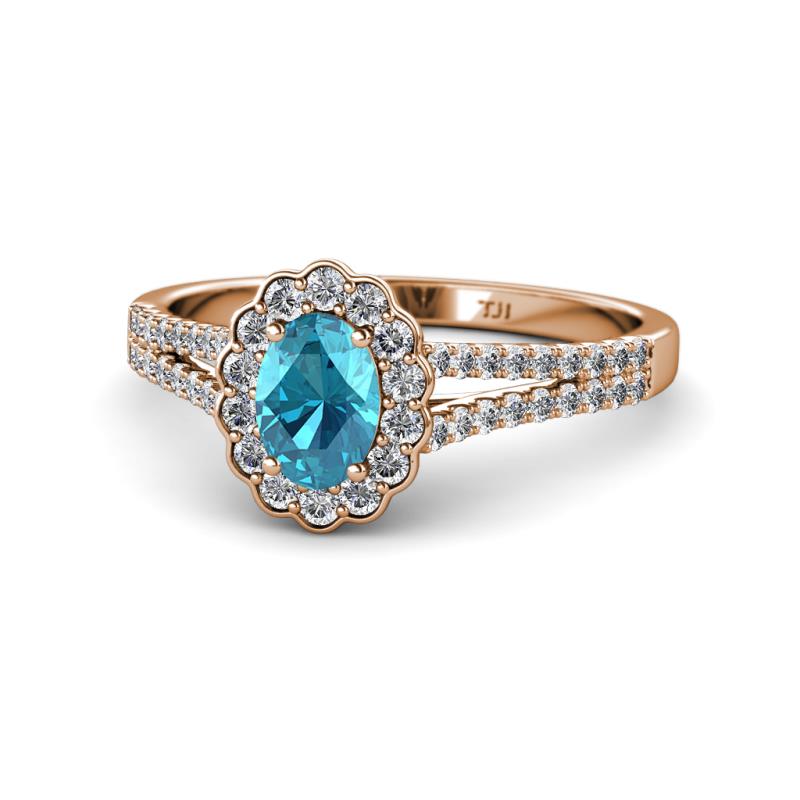 Raisa Desire London Blue Topaz and Diamond Halo Engagement Ring 