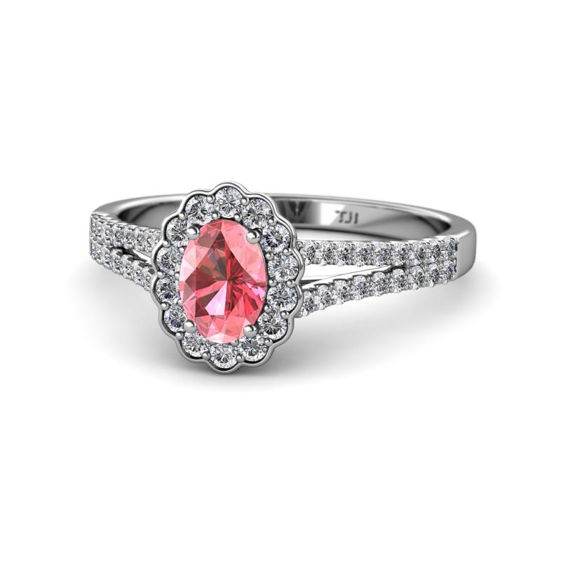 Raisa Desire Pink Tourmaline and Diamond Halo Engagement Ring 
