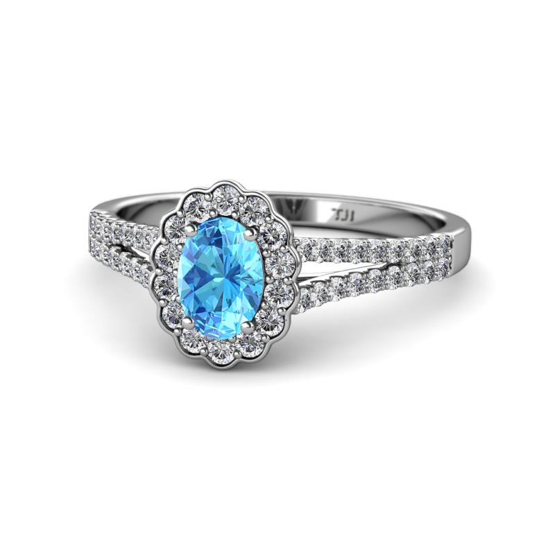 Raisa Desire Blue Topaz and Diamond Halo Engagement Ring 