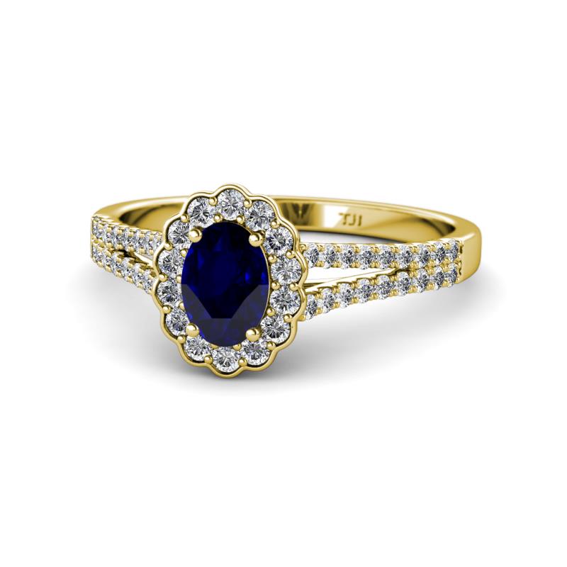 Raisa Desire Blue Sapphire and Diamond Halo Engagement Ring 