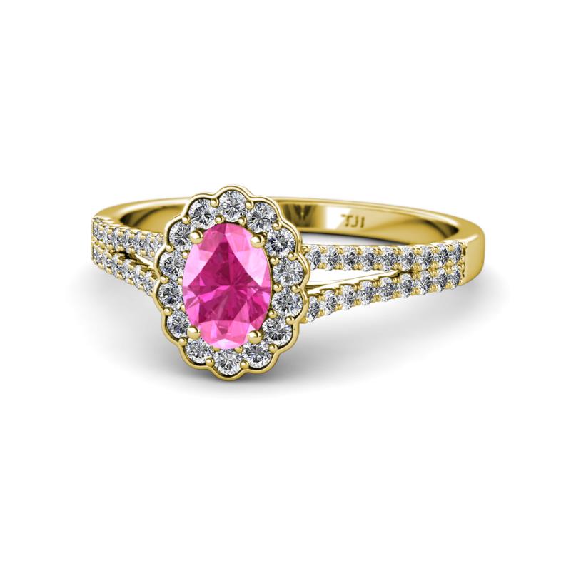 Raisa Desire Pink Sapphire and Diamond Halo Engagement Ring 