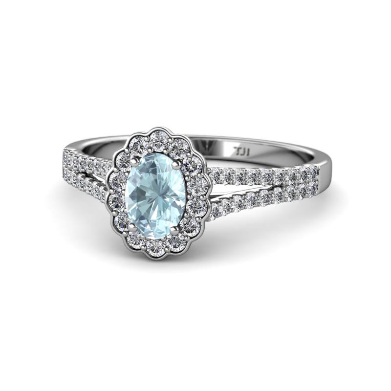 Raisa Desire Aquamarine and Diamond Halo Engagement Ring 