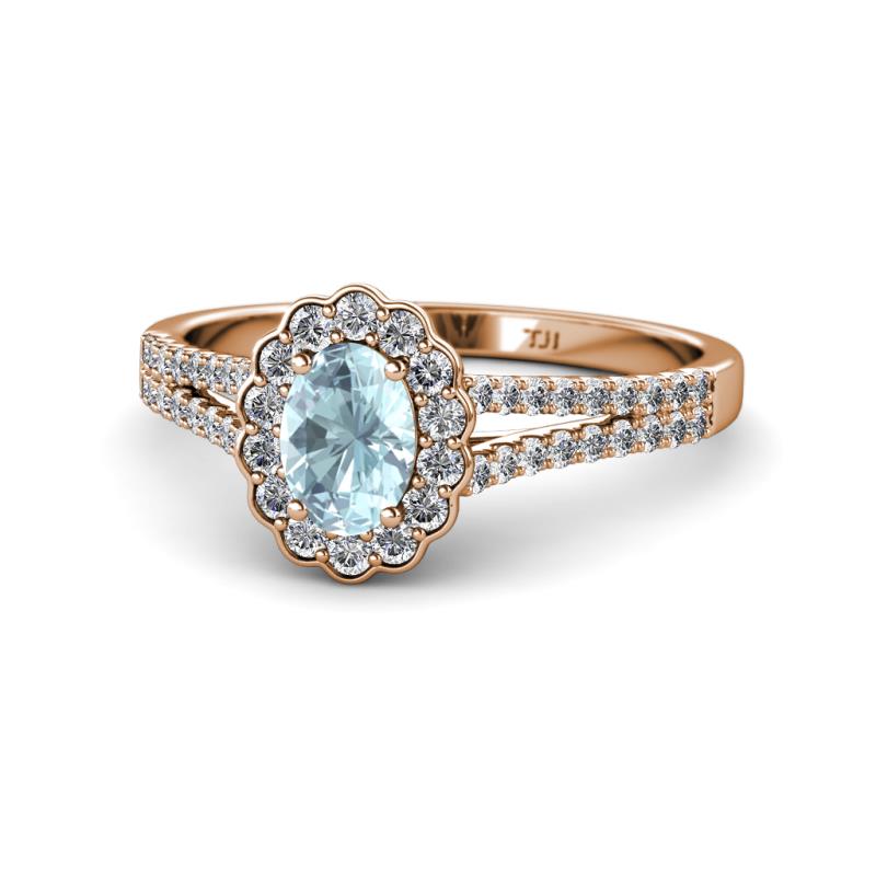 Raisa Desire Aquamarine and Diamond Halo Engagement Ring 