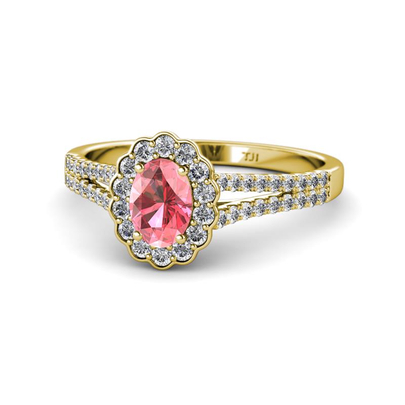 Raisa Desire Pink Tourmaline and Diamond Halo Engagement Ring 