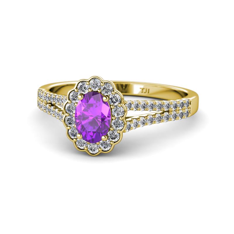 Raisa Desire Amethyst and Diamond Halo Engagement Ring 