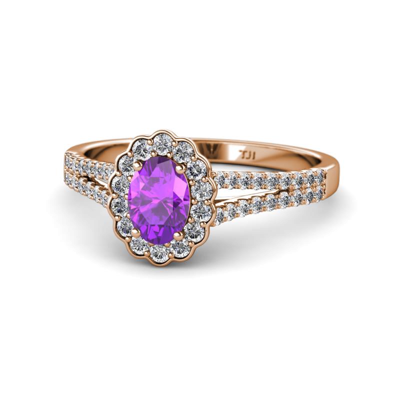 Raisa Desire Amethyst and Diamond Halo Engagement Ring 
