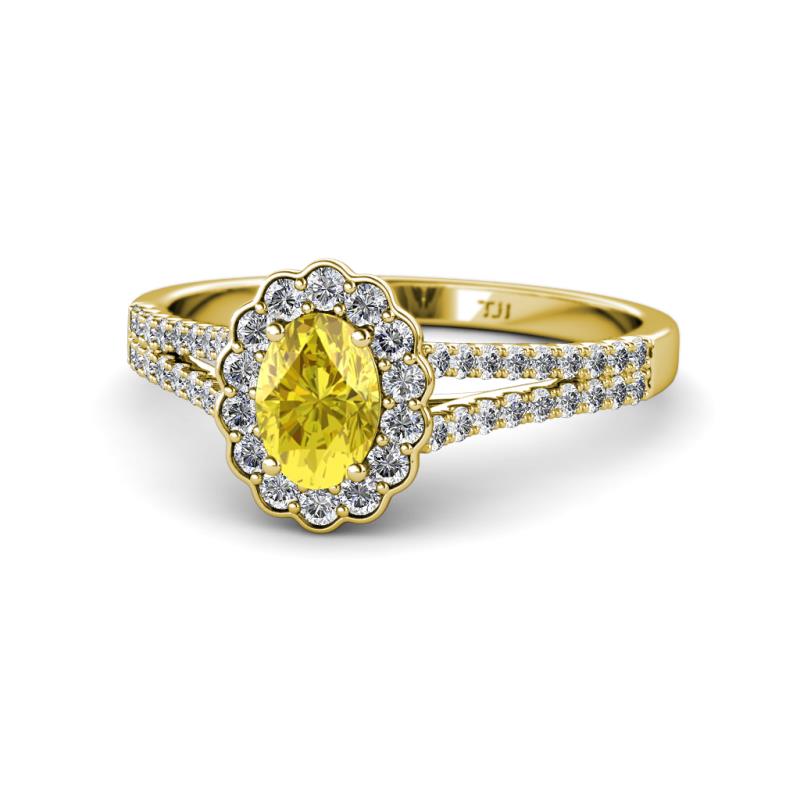 Raisa Desire Yellow Sapphire and Diamond Halo Engagement Ring 