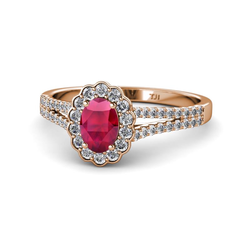 Raisa Desire Ruby and Diamond Halo Engagement Ring 