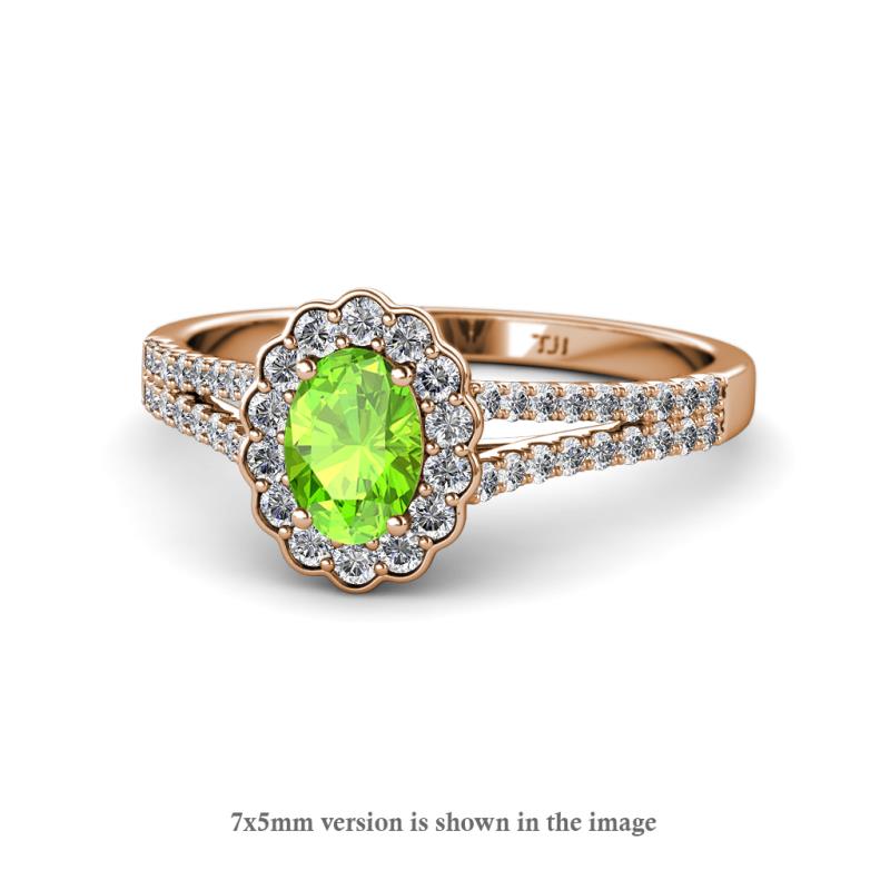 Raisa Desire Peridot and Diamond Halo Engagement Ring 