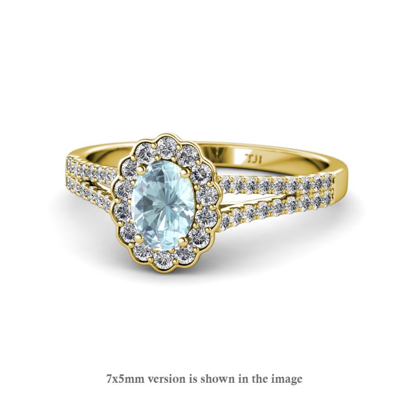 Raisa Desire Aquamarine and Diamond Halo Engagement Ring 