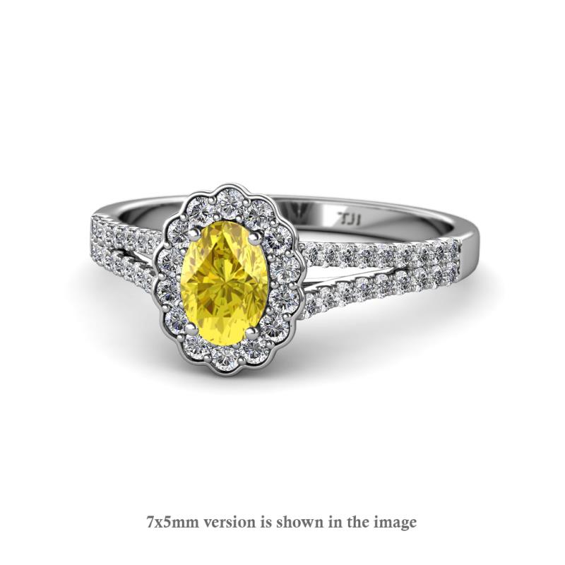 Raisa Desire Yellow Sapphire and Diamond Halo Engagement Ring 