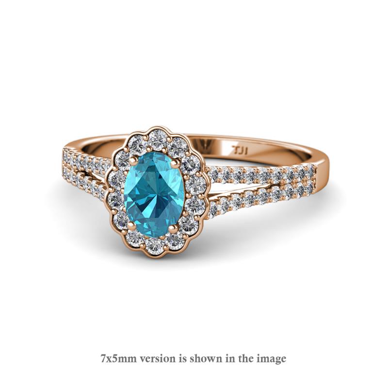 Raisa Desire London Blue Topaz and Diamond Halo Engagement Ring 