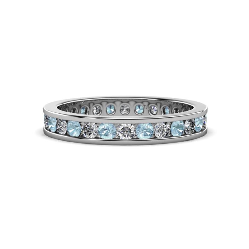 Celina 2.40 mm Round Aquamarine and Diamond Eternity Band 