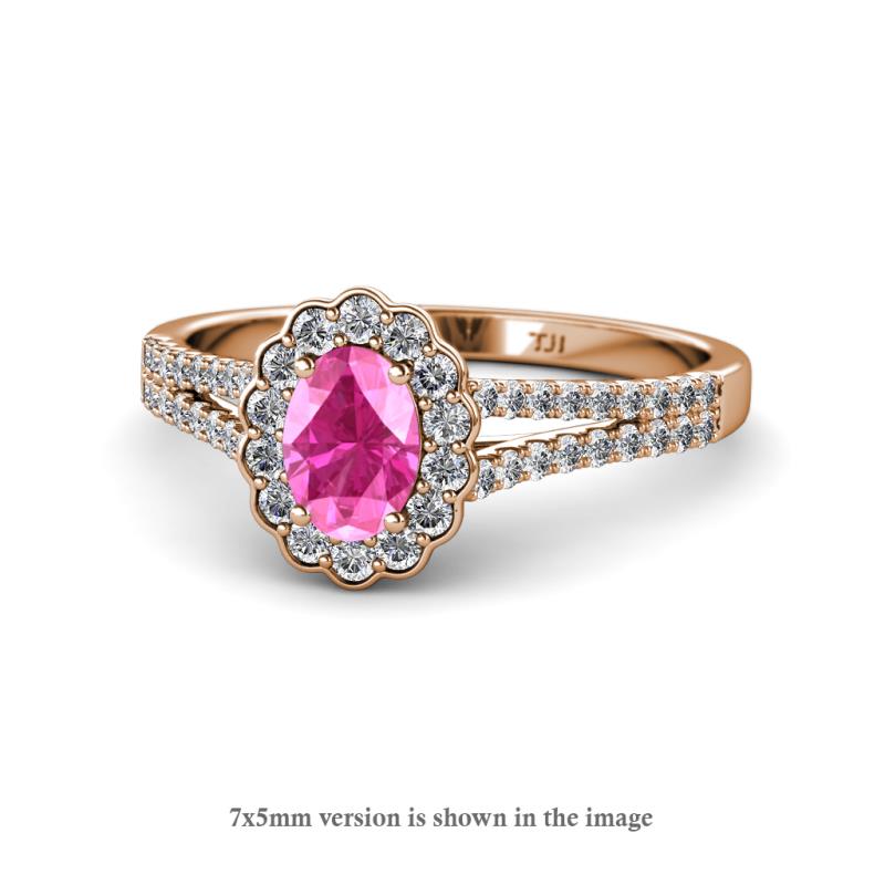Raisa Desire Pink Sapphire and Diamond Halo Engagement Ring 
