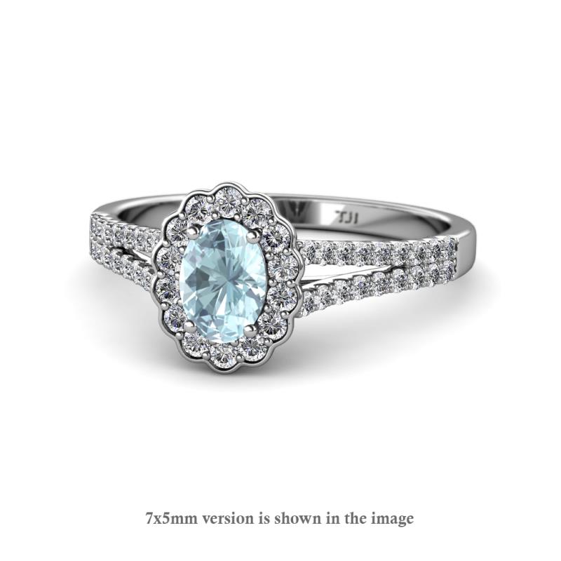 Raisa Desire Aquamarine and Diamond Halo Engagement Ring 