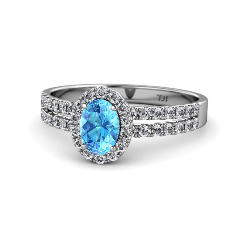 Amaya Desire Blue Topaz and Diamond Halo Engagement Ring 