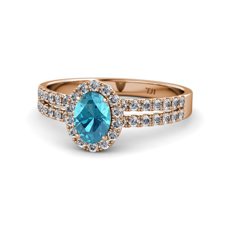 Amaya Desire London Blue Topaz and Diamond Halo Engagement Ring 