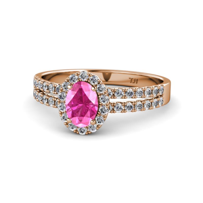 Amaya Desire Pink Sapphire and Diamond Halo Engagement Ring 