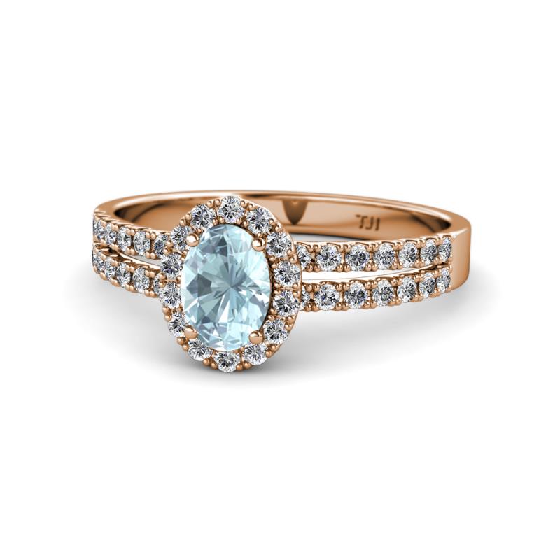Amaya Desire Aquamarine and Diamond Halo Engagement Ring 
