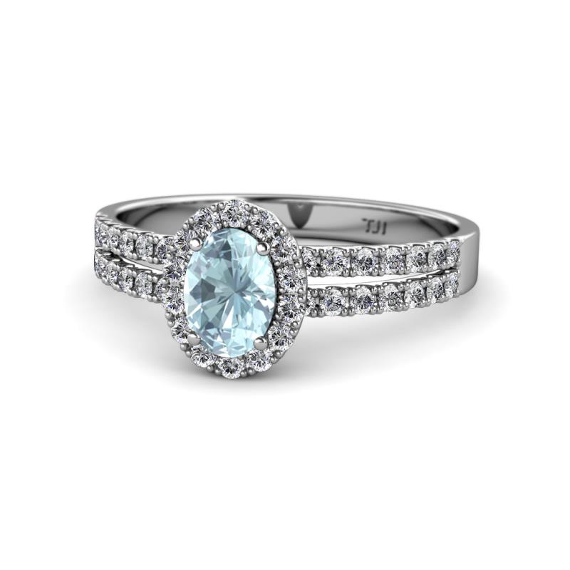 Amaya Desire Aquamarine and Diamond Halo Engagement Ring 
