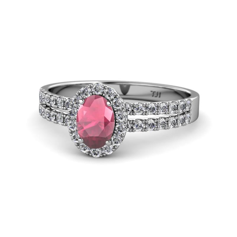 Amaya Desire Rhodolite Garnet and Diamond Halo Engagement Ring 