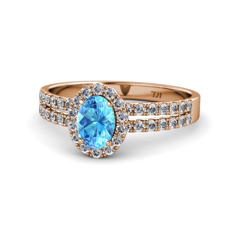 Amaya Desire Blue Topaz and Diamond Halo Engagement Ring 
