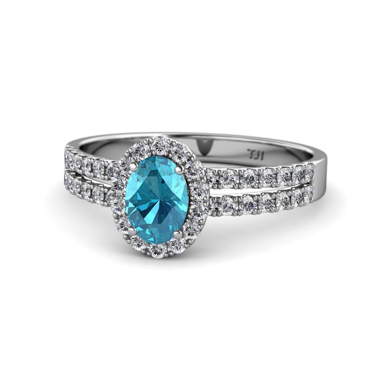 Amaya Desire London Blue Topaz and Diamond Halo Engagement Ring 