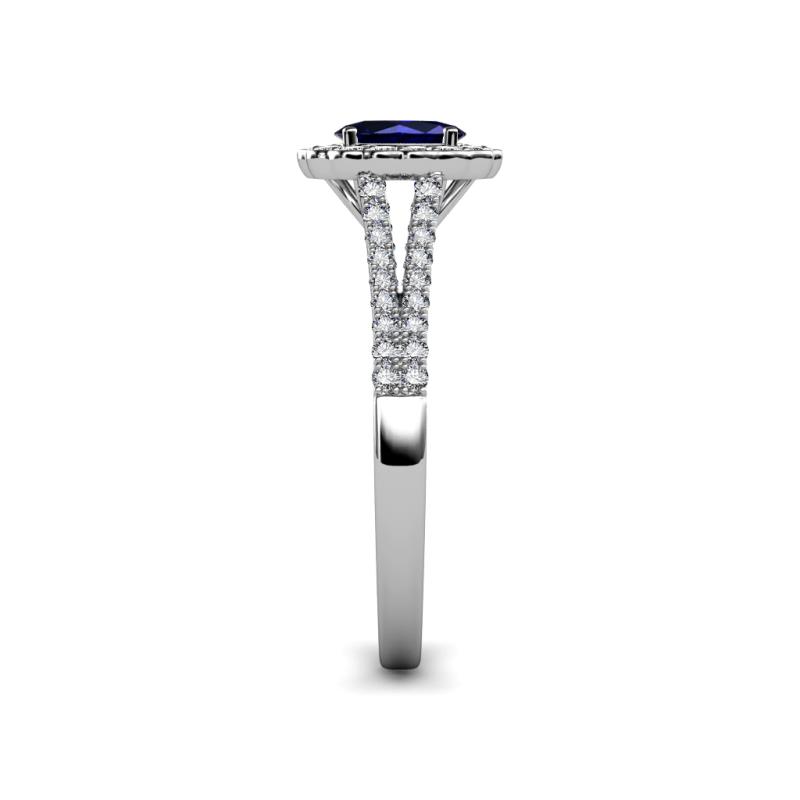 Oval Cut (7x5 mm) Sapphire and Diamond Split Shank Womens Halo ...