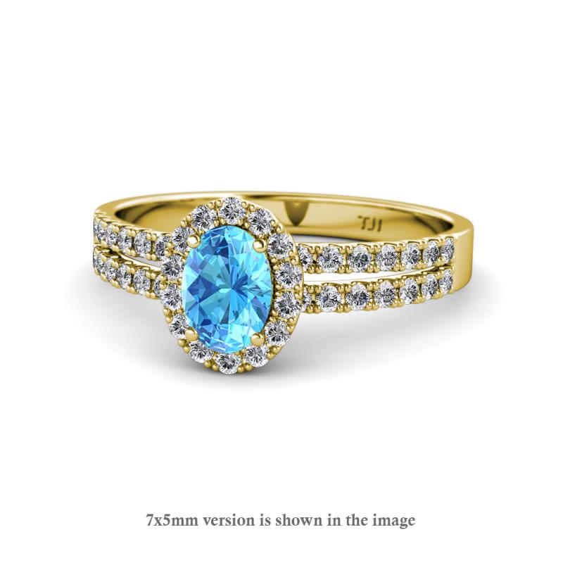 Amaya Desire Blue Topaz and Diamond Halo Engagement Ring 
