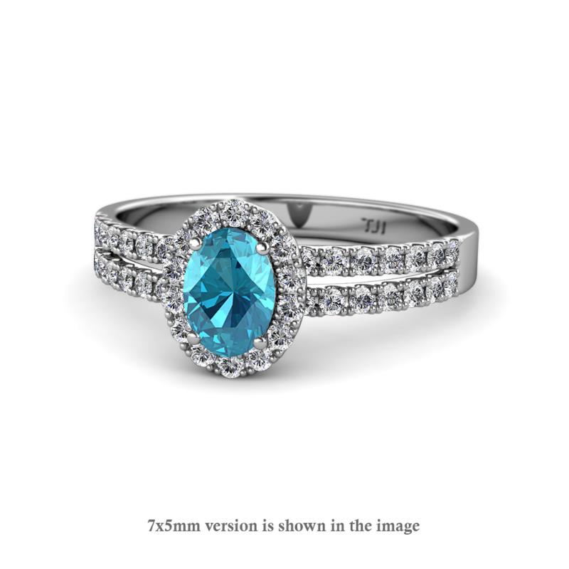 Amaya Desire London Blue Topaz and Diamond Halo Engagement Ring 
