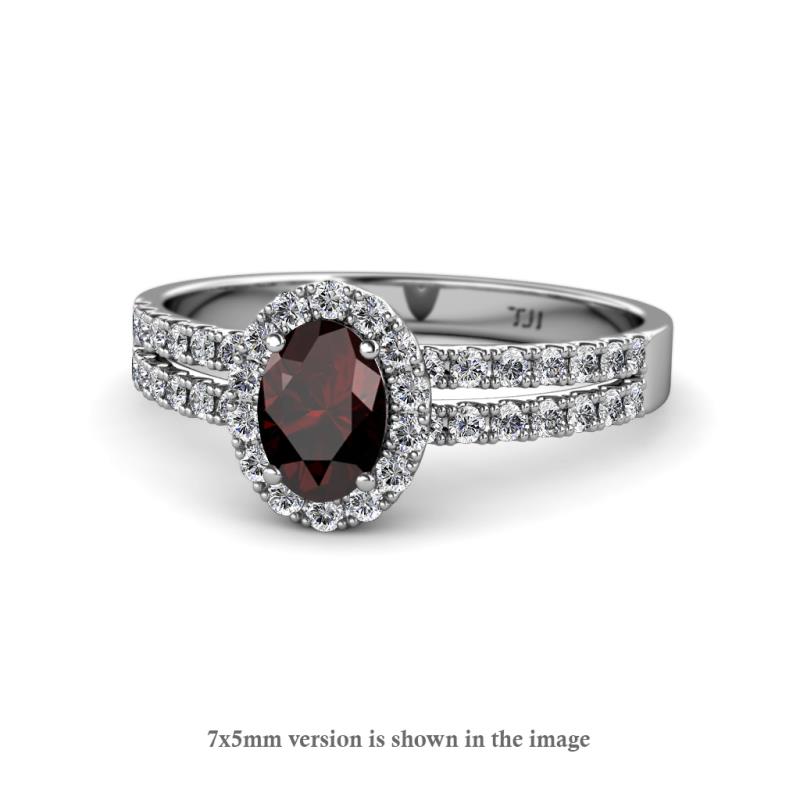 Amaya Desire Red Garnet and Diamond Halo Engagement Ring 