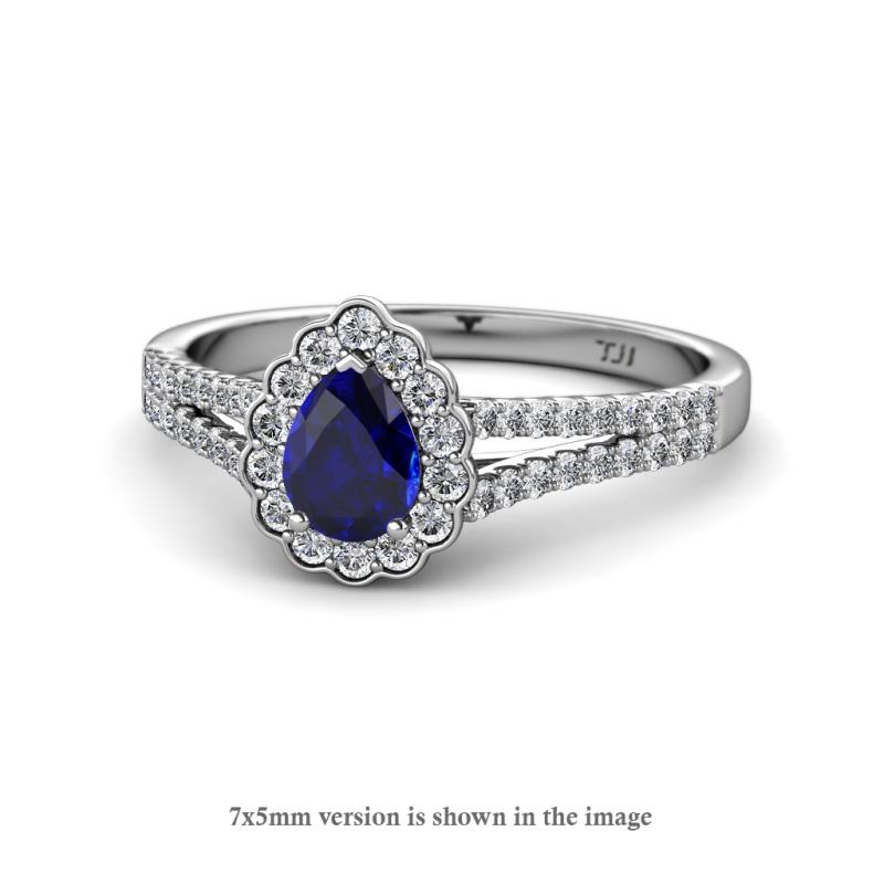 Raisa Desire Blue Sapphire and Diamond Halo Engagement Ring 