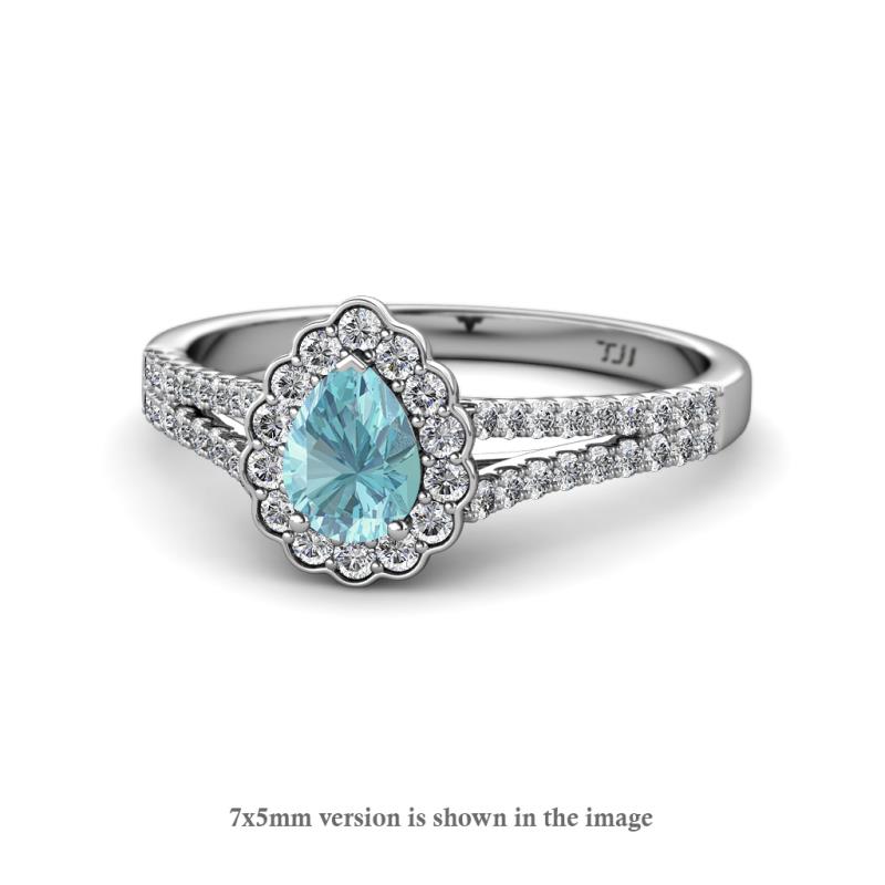 Raisa Desire Aquamarine and Diamond Halo Engagement Ring 