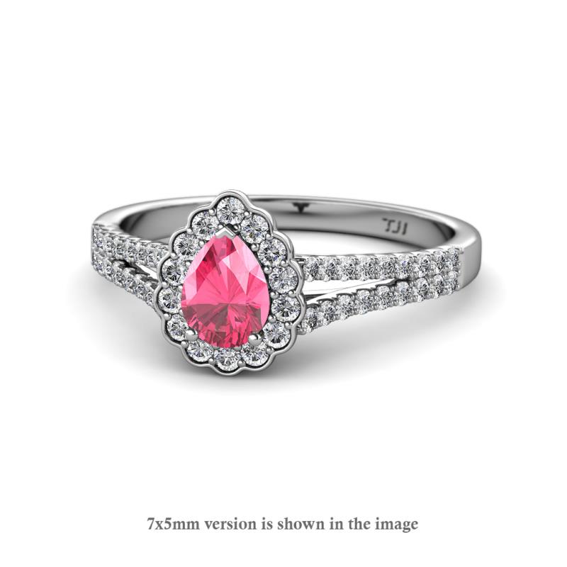 Raisa Desire Pink Tourmaline and Diamond Halo Engagement Ring 