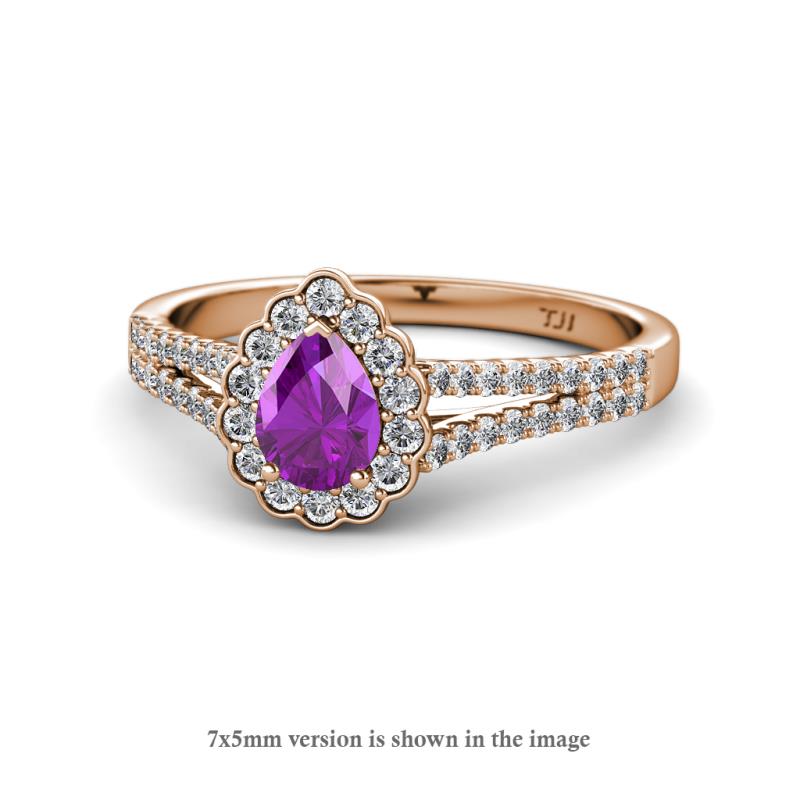 Raisa Desire Amethyst and Diamond Halo Engagement Ring 