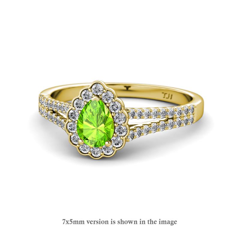 Raisa Desire Peridot and Diamond Halo Engagement Ring 