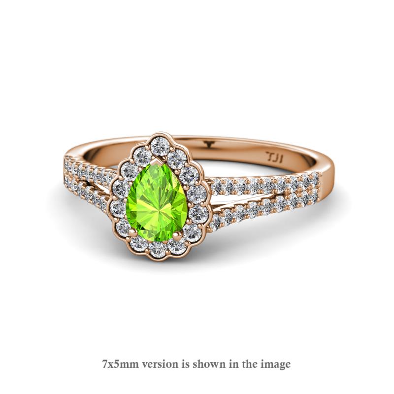 Raisa Desire Peridot and Diamond Halo Engagement Ring 