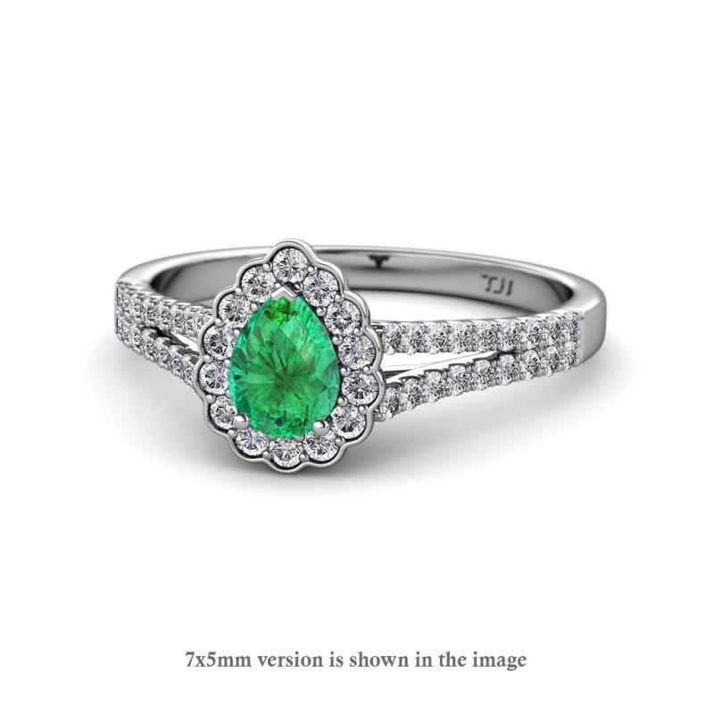 Raisa Desire Emerald and Diamond Halo Engagement Ring 
