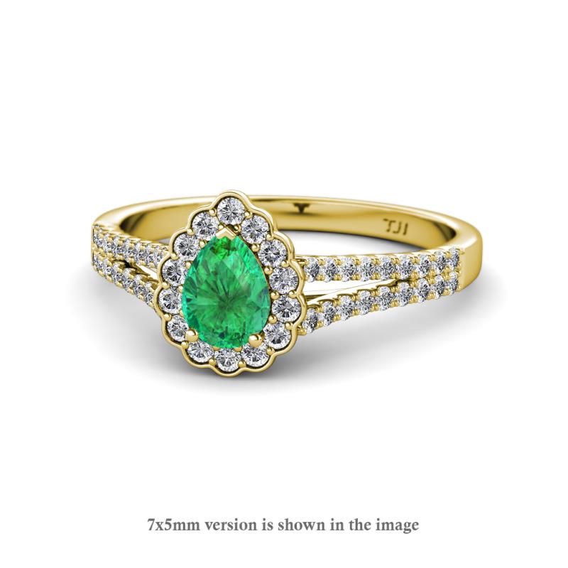 Raisa Desire Emerald and Diamond Halo Engagement Ring 