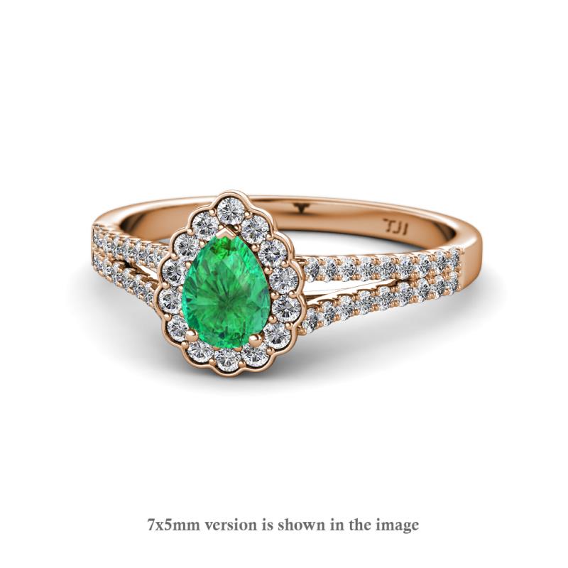 Raisa Desire Emerald and Diamond Halo Engagement Ring 