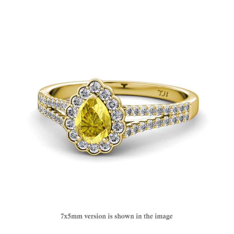 Raisa Desire Yellow Sapphire and Diamond Halo Engagement Ring 