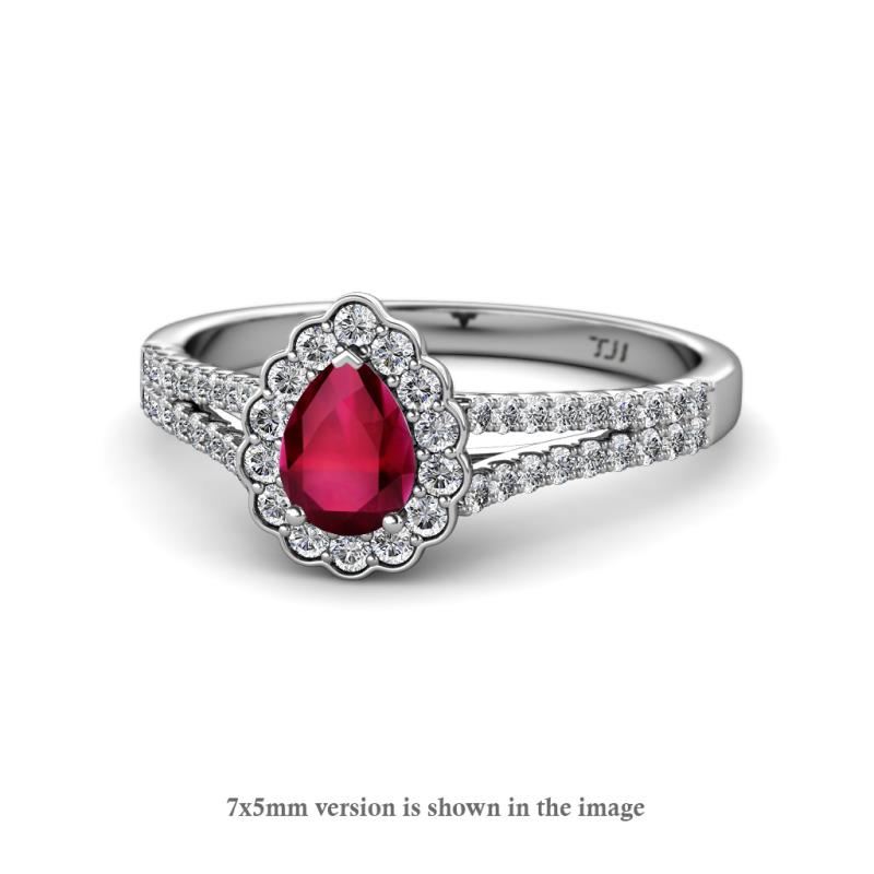 Raisa Desire Ruby and Diamond Halo Engagement Ring 