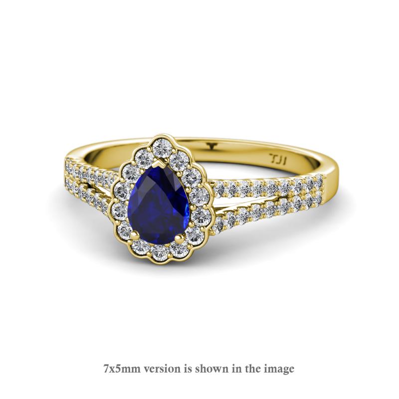 Raisa Desire Blue Sapphire and Diamond Halo Engagement Ring 